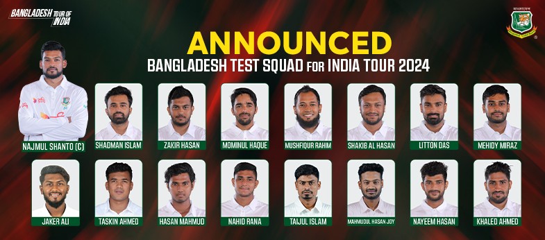 Announced | Bangladesh Test Squad for India Tour 2024